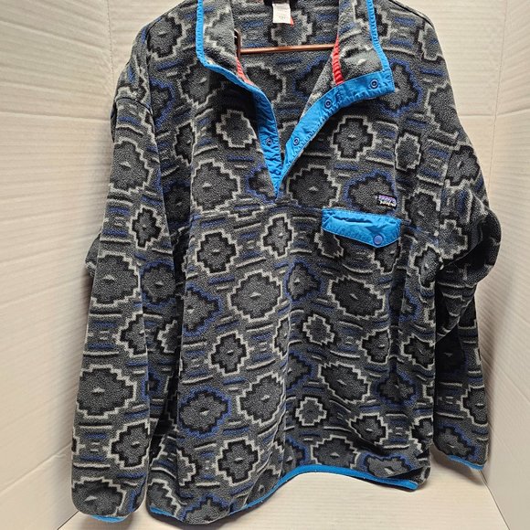 Patagonia Other - Mens Patagonia Synchilla Aztec Fleece Snap Button Pullover Women Gray Unisex XXL